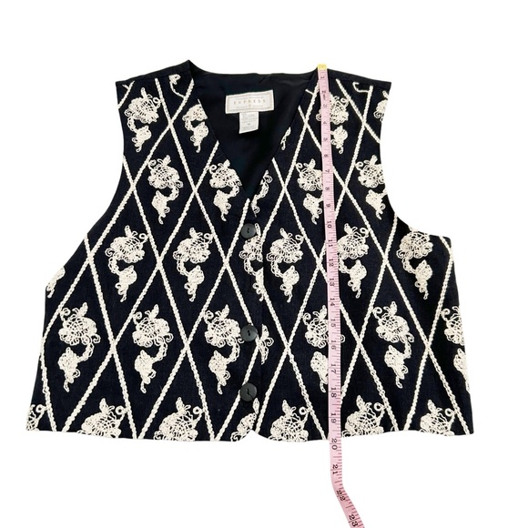 Express Vintage Linen Blend Floral Embroidered Black & White Vest Size Medium - Picture 6 of 10